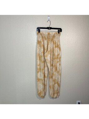 Lotus and Luna Pants Womens Small Harem Jogger Pull On BOHO Yellow White